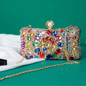 Multicolor Bejeweled Rhinestone Women Evening Clutch Pearl Purse
